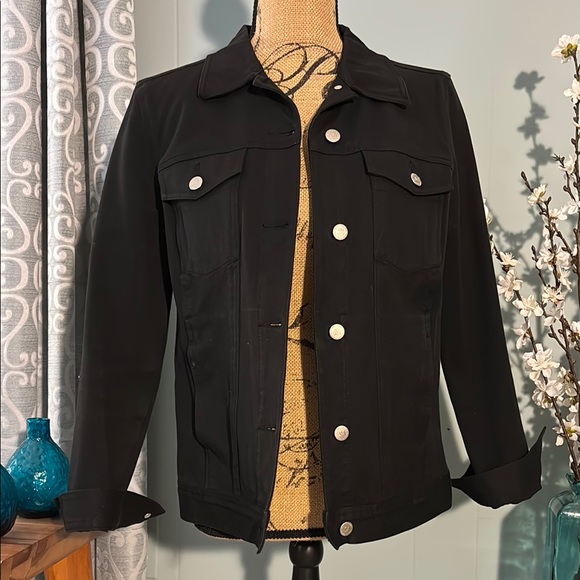 Real Clothes Stretch Black Denim Jacket Size 10 - Picture 1 of 11